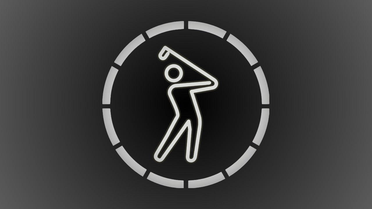 YOLO GOLF logo featuring a glowing golfer icon inside a circular design.