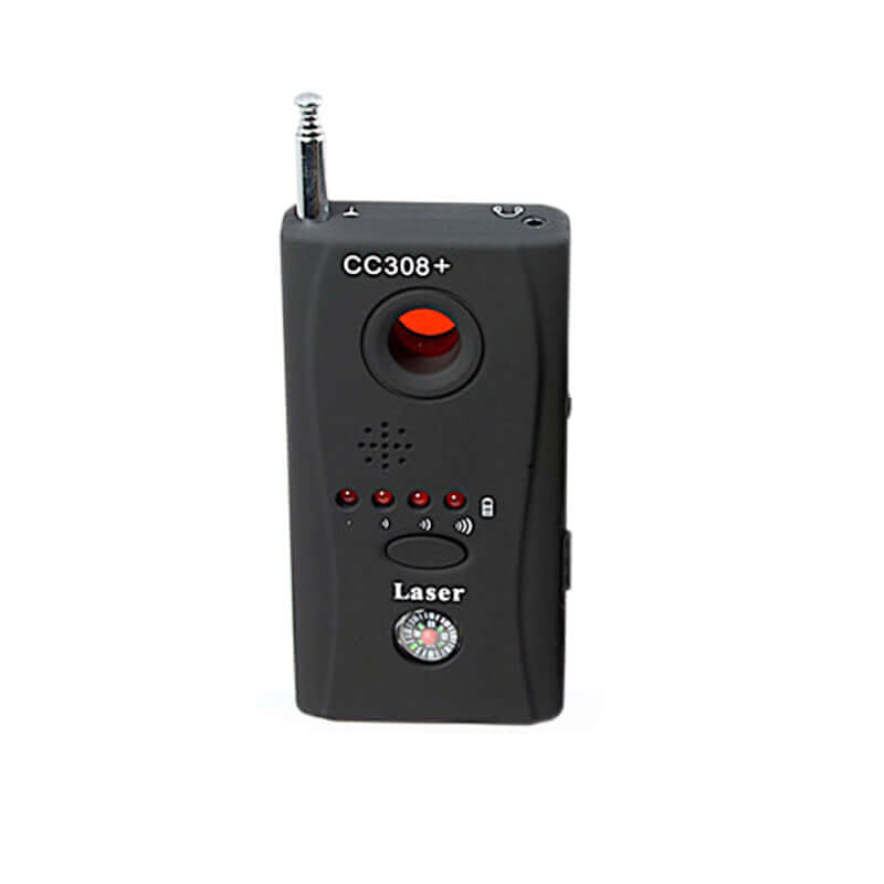 Compact SafeScan Wireless Signal Bug Detector with a black finish and built-in compass for versatile use.