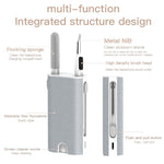 Diagram showcasing the integrated structure of the 8-in-1 cleaning kit, highlighting tools like the metal nib, flocking sponge, and brush head.