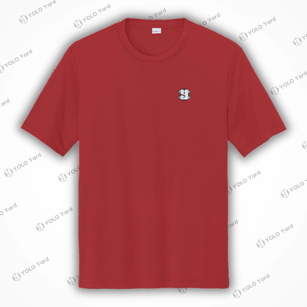 Red Cool-Fit Quick-Dry Athletic Tee Shirt with moisture-wicking technology and a relaxed fit for active and casual wear.