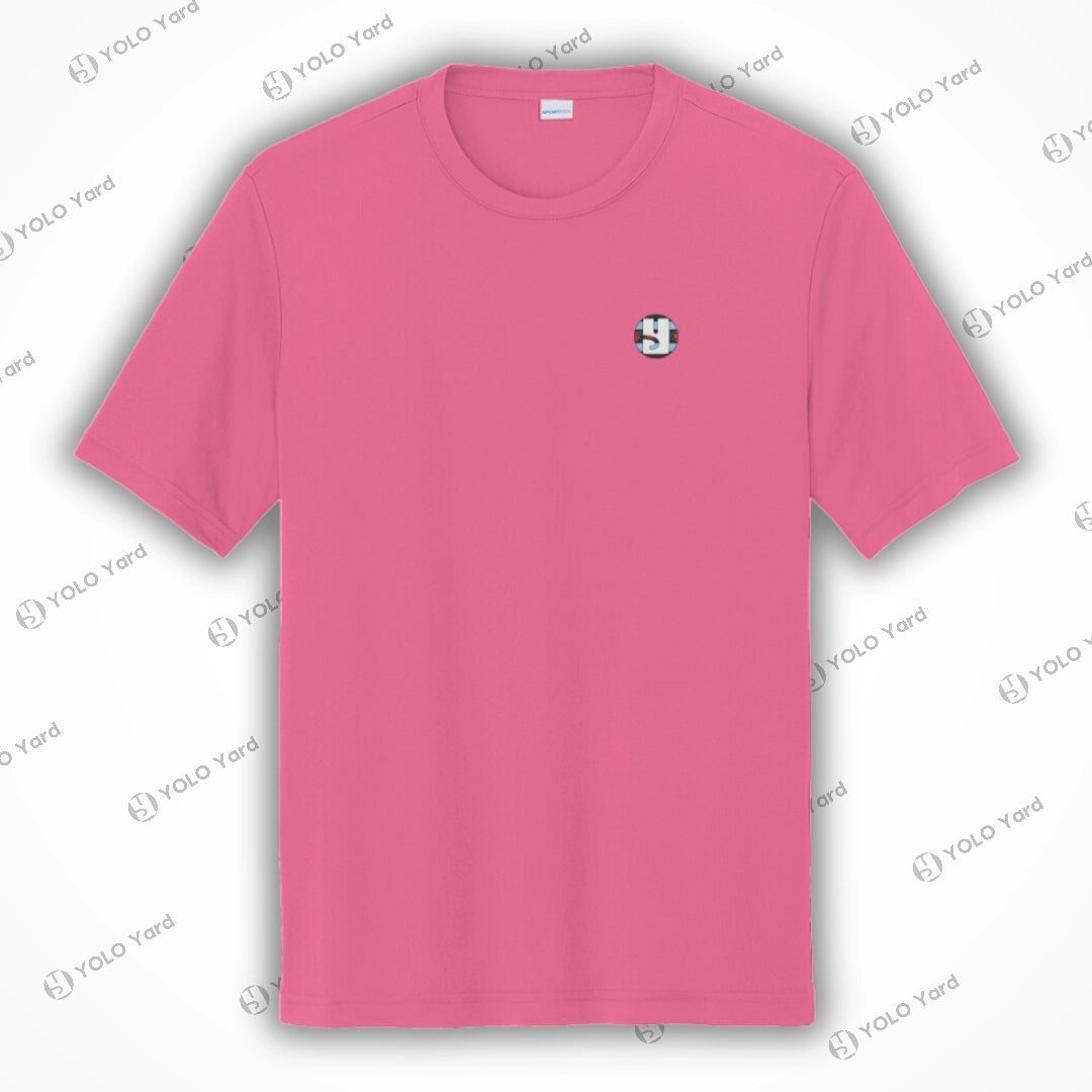 Pink Cool-Fit Quick-Dry Athletic Tee Shirt with lightweight, quick-dry fabric and a small chest logo for vibrant activewear.