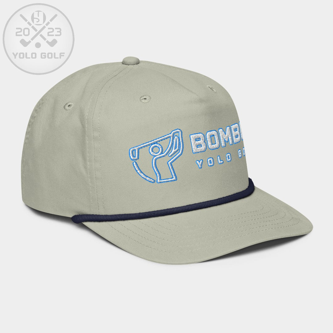 Shop best "Bomber" Golf Rope Cap (White Teal Embroidery) at YOLO Yard