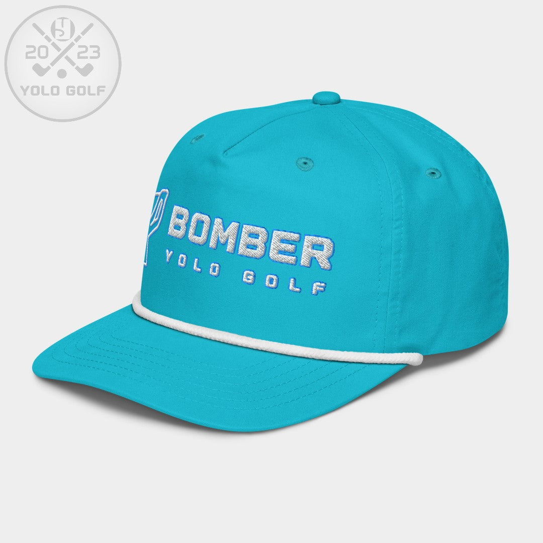 Shop best "Bomber" Golf Rope Cap (White Teal Embroidery) at YOLO Yard