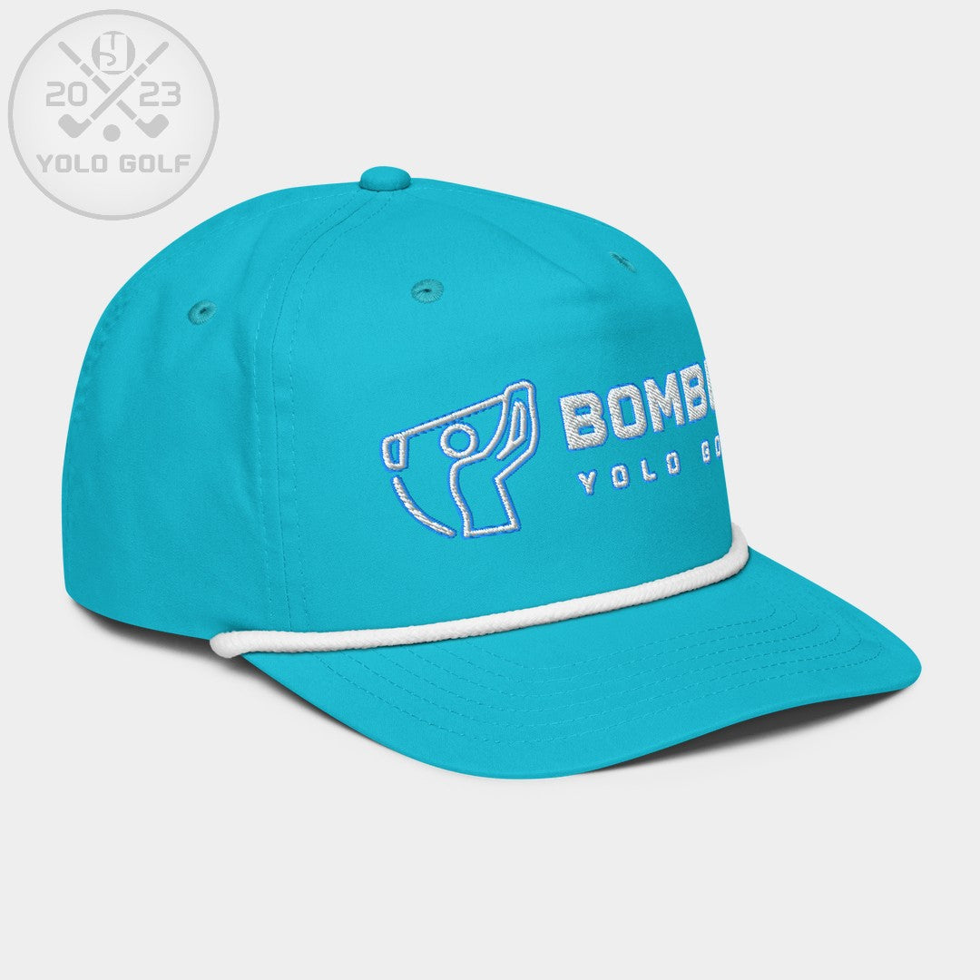 Shop best "Bomber" Golf Rope Cap (White Teal Embroidery) at YOLO Yard