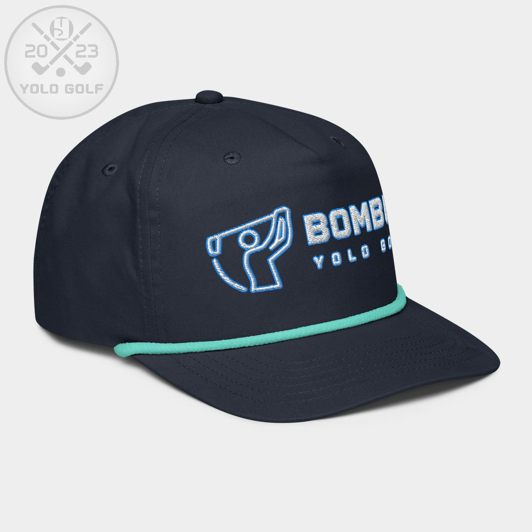 Shop best "Bomber" Golf Rope Cap (White Teal Embroidery) at YOLO Yard