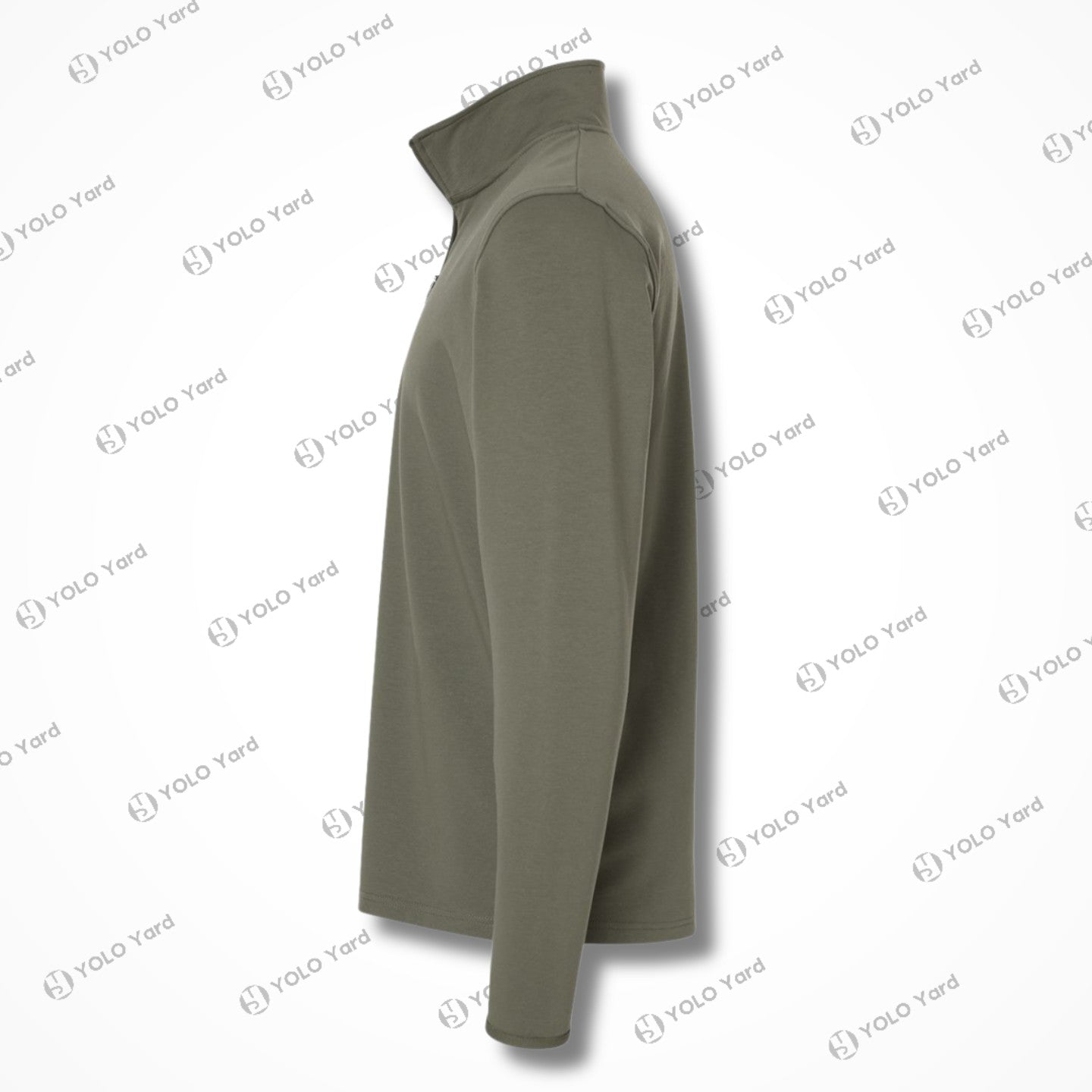 Side flat lay of the Competitor 4-Way Stretch Quarter-Zip Pullover in olive green, highlighting its tailored fit and moisture-wicking fabric.