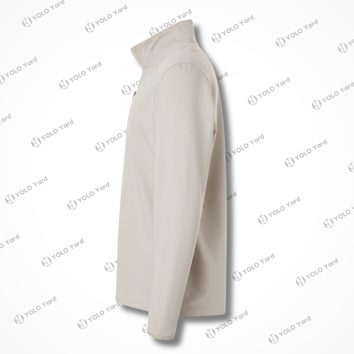 Side flat lay of the Competitor 4-Way Stretch Quarter-Zip Pullover in beige, emphasizing its athletic fit and durable material.