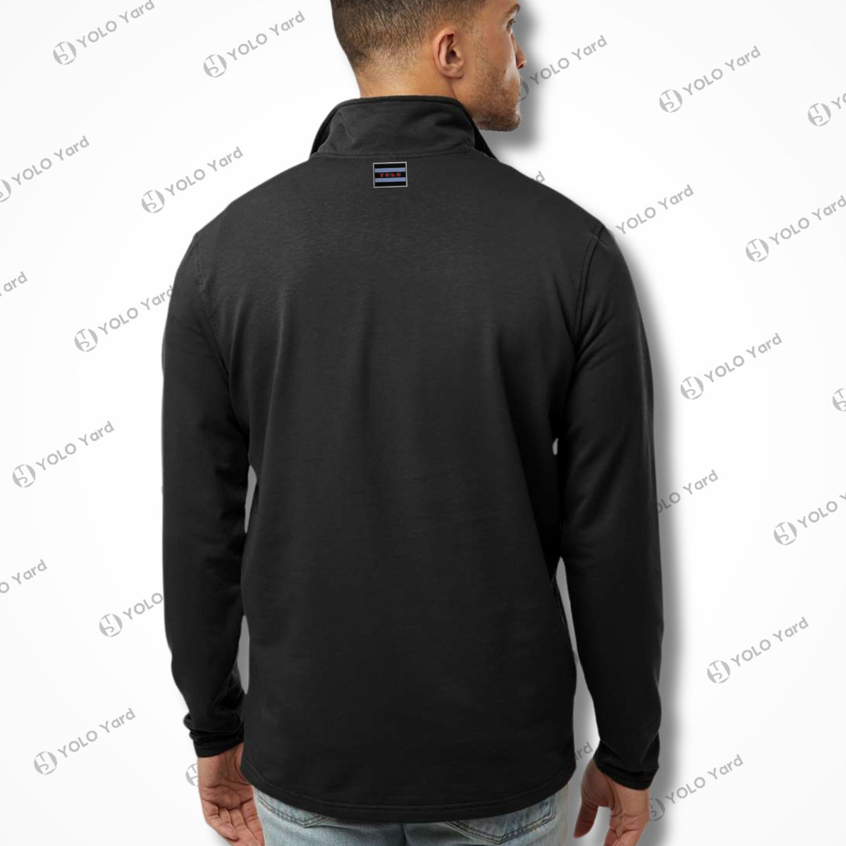 Back view of the Competitor 4-Way Stretch Quarter-Zip Pullover in black, highlighting the minimalist design and logo detail.