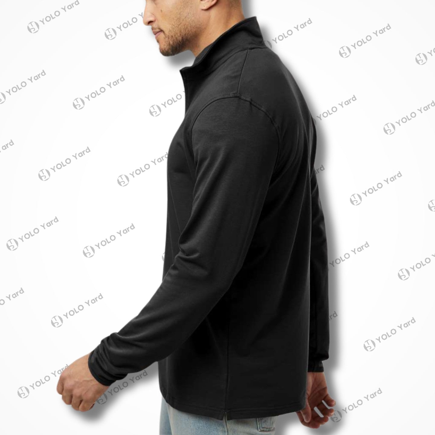 Side profile of the Competitor 4-Way Stretch Quarter-Zip Pullover in black, emphasizing its tailored fit and moisture-wicking fabric.