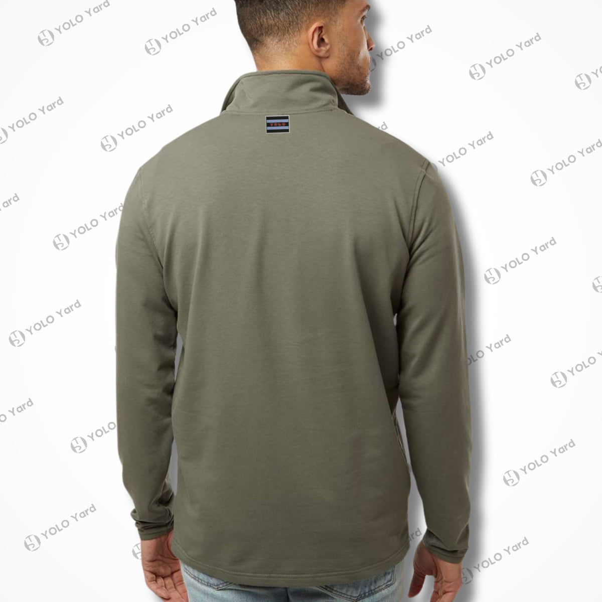 Back view of the Competitor 4-Way Stretch Quarter-Zip Pullover in olive green, featuring a subtle logo detail at the collar.