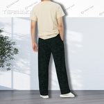 Back view of Dark Matter Wide-Leg Baggy Joggers modeled by a man, showcasing the relaxed fit and stretch jersey material.