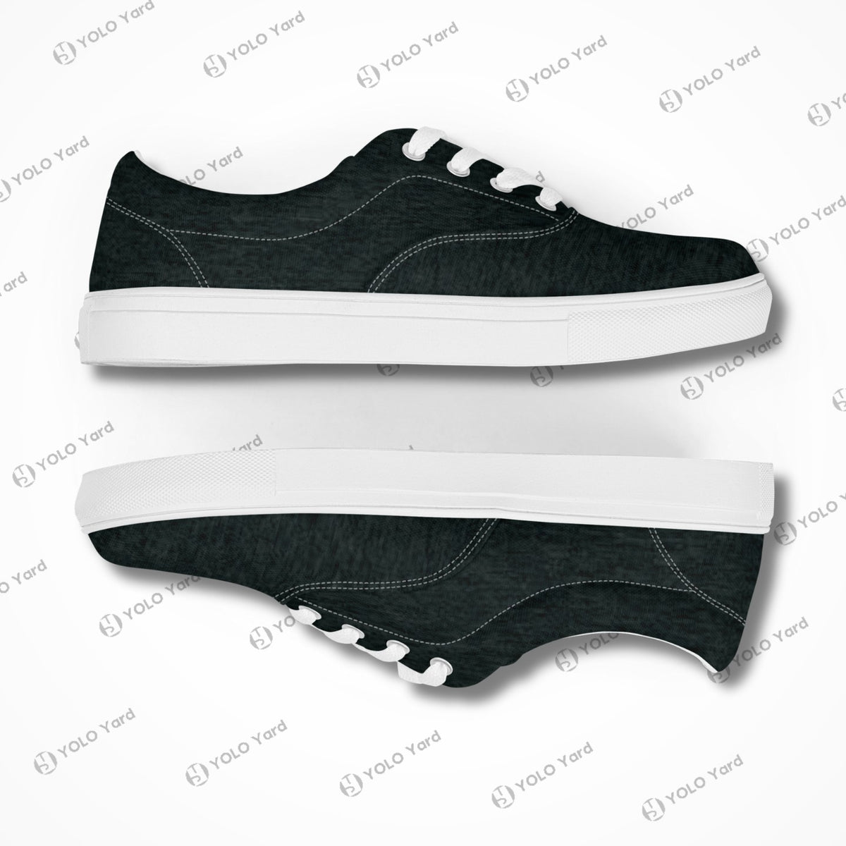 Side profile of Edgewalker 2 black canvas sneakers with durable EVA rubber outsole and clean stitching details.