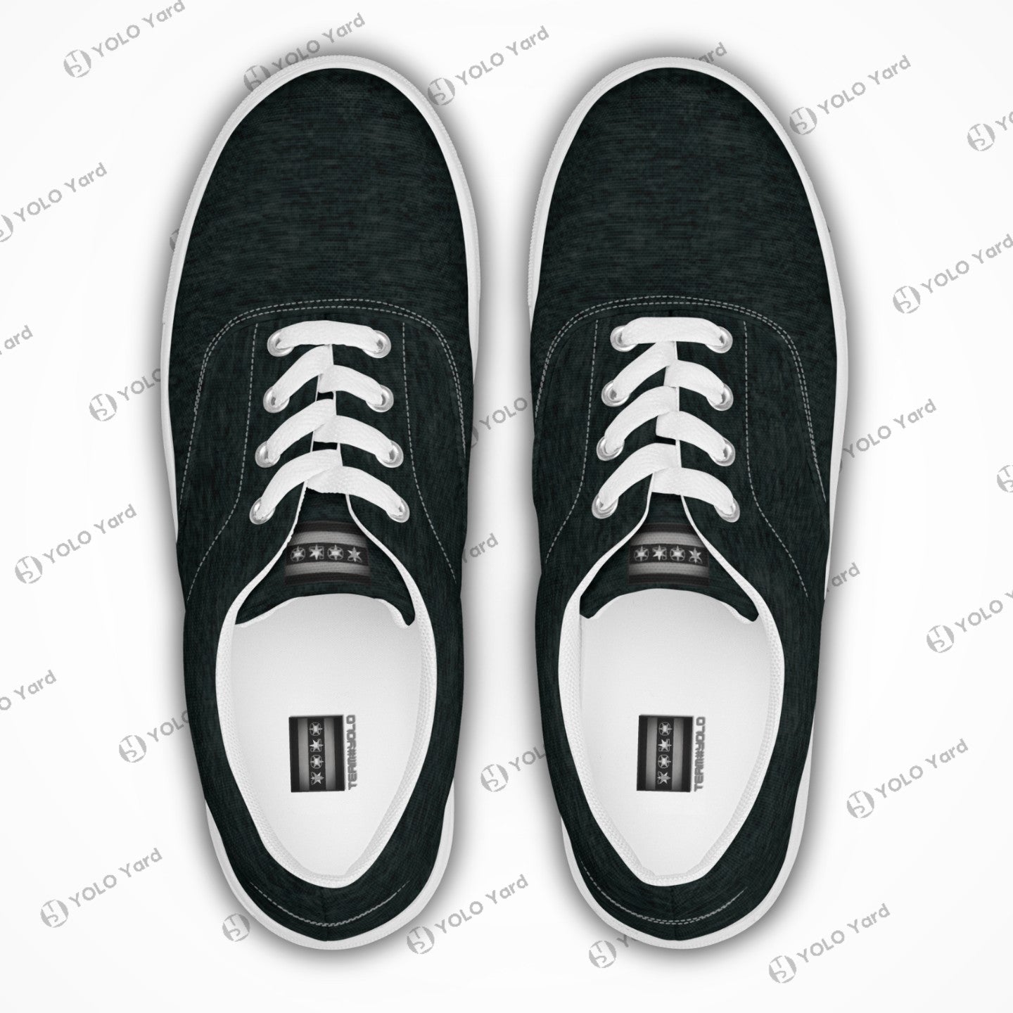 Top view of Edgewalker 2 men's black canvas sneakers with white laces and breathable lining, showcasing a stylish and minimalist design.