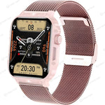 Rose gold smart watch with 1.95-inch display and mesh strap, offering health tracking and customizable watch faces.