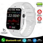 White smart watch with 1.95-inch display, featuring Bluetooth call, IP68 waterproofing, and health monitoring functions.