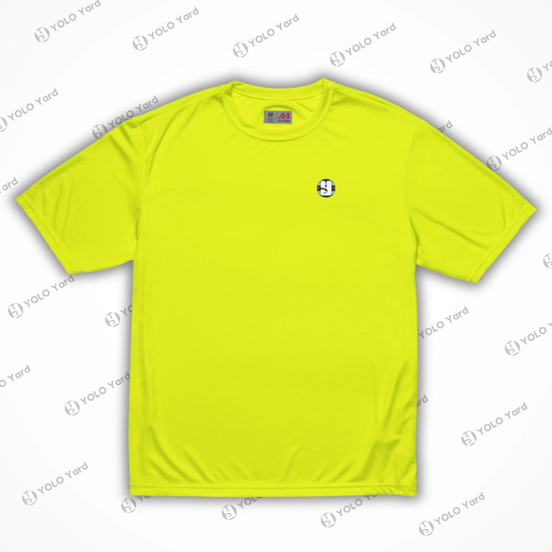 Neon yellow Cool-Fit Quick-Dry Athletic Tee Shirt with moisture-wicking technology and a relaxed fit for high-visibility activewear.