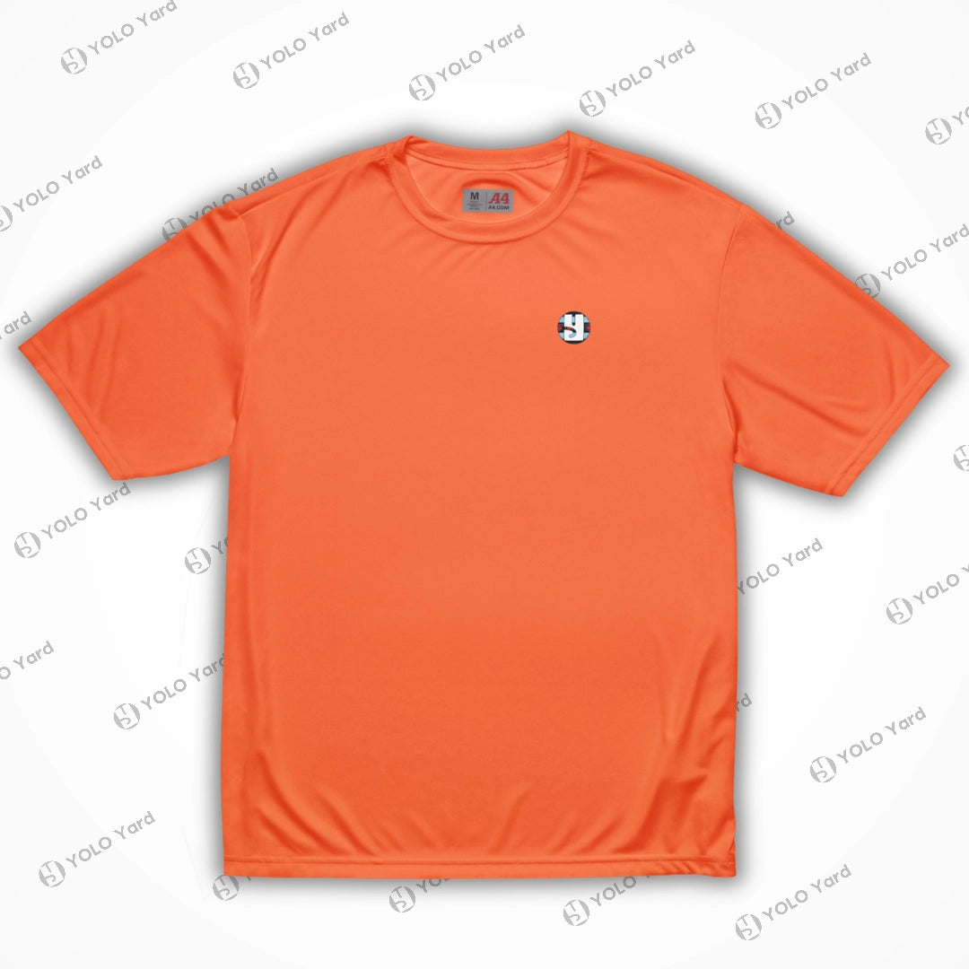 Orange Cool-Fit Quick-Dry Athletic Tee Shirt with breathable material and relaxed fit, perfect for workouts or casual wear.