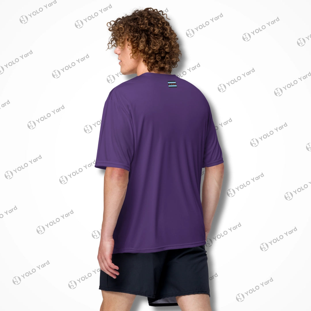 Back view of purple Cool-Fit Quick-Dry Athletic Tee Shirt on a male model, featuring a relaxed fit and moisture-wicking fabric.