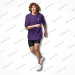 Model wearing purple Cool-Fit Quick-Dry Athletic Tee Shirt while running, showcasing its lightweight and quick-dry properties.