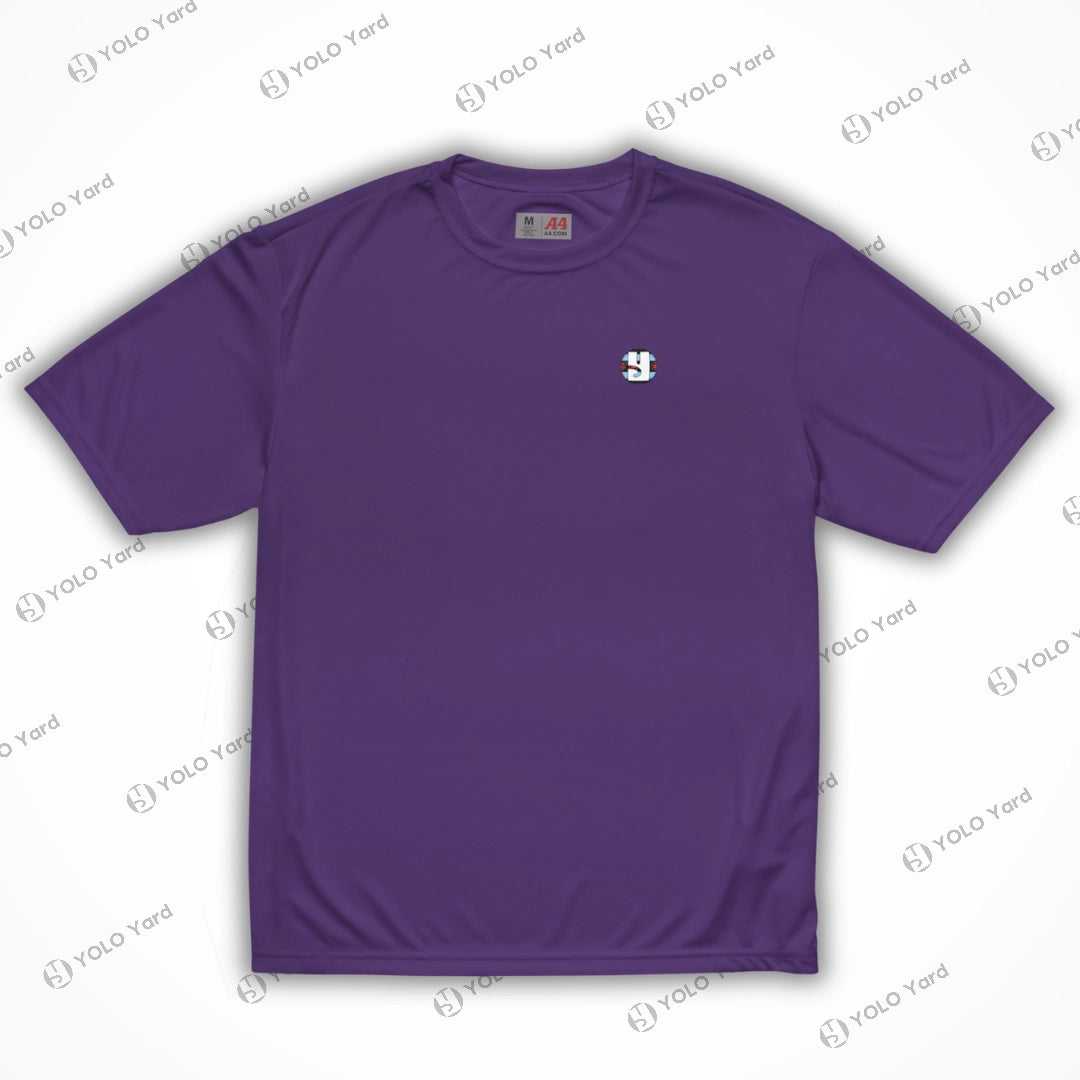 Purple Cool-Fit Quick-Dry Athletic Tee Shirt with lightweight, quick-dry fabric and a small chest logo for stylish activewear.