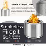 Portable smokeless fire pit made of 304 stainless steel, available in 19-inch or 7-inch sizes, featuring a durable and easy-to-clean design for camping and outdoor use.