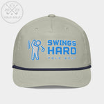 Shop best "Swings Hard" Golf Rope Cap (Teal White Embroidery) at YOLO Yard