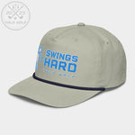 Shop best "Swings Hard" Golf Rope Cap (Teal White Embroidery) at YOLO Yard