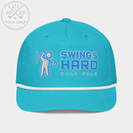 Shop best "Swings Hard" Golf Rope Cap (Teal White Embroidery) at YOLO Yard