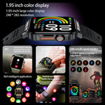 1.95-inch color display smart watch with 240x282 resolution, featuring health monitoring, sports modes, and rich applications.