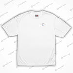 White Cool-Fit Quick-Dry Athletic Tee Shirt with breathable material and relaxed fit, perfect for workouts or casual wear.