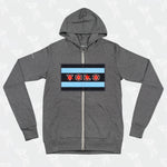 Gray YOLO-Chicago Flag lightweight tri-blend zip hoodie with a full front zipper and Chicago flag-inspired 