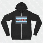 Black YOLO-Chicago Flag lightweight tri-blend zip hoodie with a full front zipper and Chicago flag-inspired 