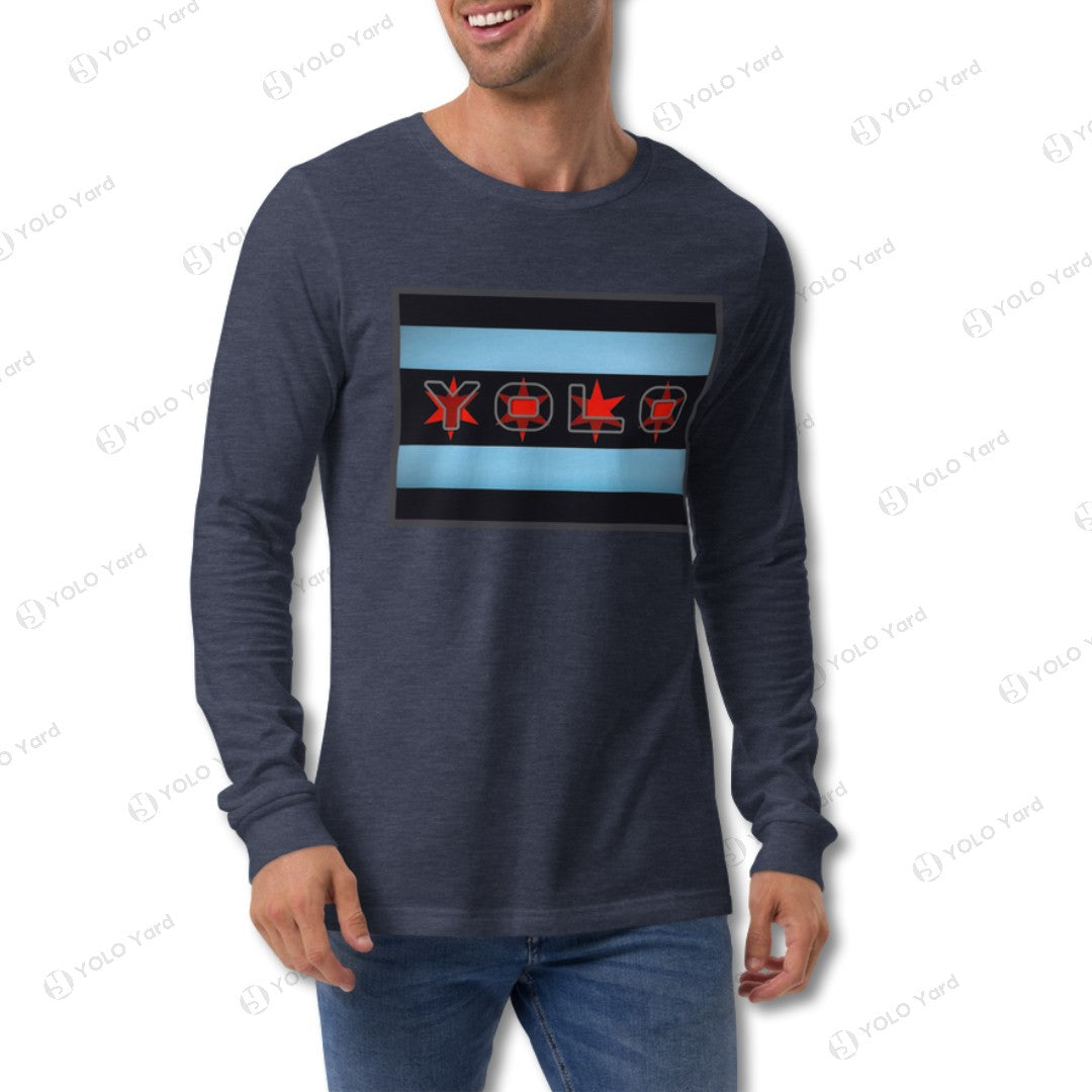 YOLO-Chicago Flag Long Sleeve Crew T-Shirt