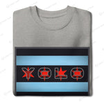 YOLO-Chicago Flag Ultra-Soft Premium Crew Sweater in gray with bold YOLO text and Chicago flag design. Stylish unisex fit for casual wear.