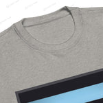 Close-up of the YOLO-Chicago Flag Ultra-Soft Premium Crew Sweater in light gray, showcasing its soft fabric and detailed crew neck stitching.