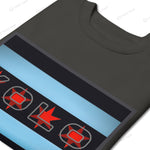 YOLO-Chicago Flag Ultra-Soft Premium Crew Sweater featuring a bold Chicago flag design with red stars and light blue stripes on a dark fabric. Perfect for athleisure and casual wear.