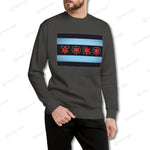 Unisex YOLO-Chicago Flag Ultra-Soft Premium Crew Sweater in dark gray with Chicago flag-inspired design. Stylish and comfortable for everyday wear.