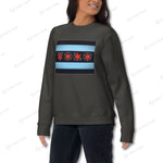 YOLO-Chicago Flag Ultra-Soft Premium Crew Sweater in dark gray with a bold Chicago flag-inspired design and YOLO text. Perfect for athleisure and casual wear.