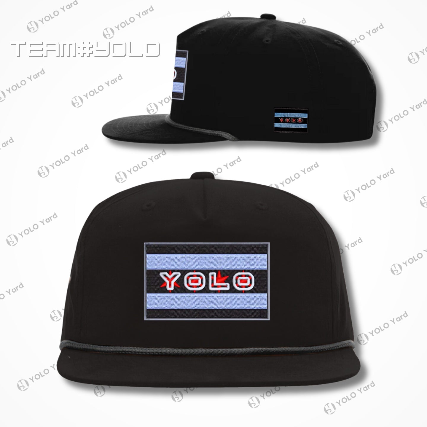 YOLO-Chicago Flag Patch Braided Rope Cap UPF 50+