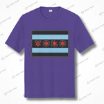 Purple short sleeve quick-dry athletic tee featuring a Chicago flag-inspired YOLO design with red and black accents. Trendy and comfortable.