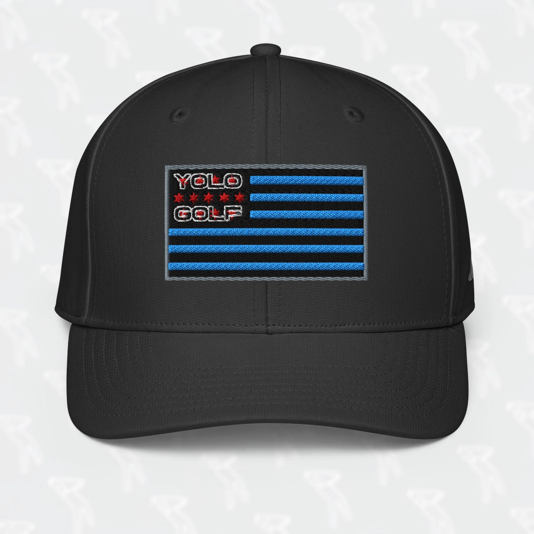 YOLO-Chicago Flag adidas Performance Cap in black featuring an embroidered Chicago Flag design with 