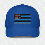 Blue YOLO Golf-USA Flag adidas Performance Cap with an embroidered USA-inspired flag design and 