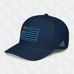 Navy YOLO Golf-USA Flag adidas Performance Cap with an embroidered USA-inspired flag design and 