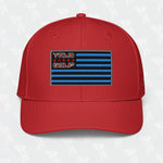 Close-up of the red YOLO Golf-USA Flag adidas Performance Cap's back, showcasing the 