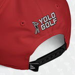 Close-up of the red YOLO Golf-USA Flag adidas Performance Cap's back, showcasing the 