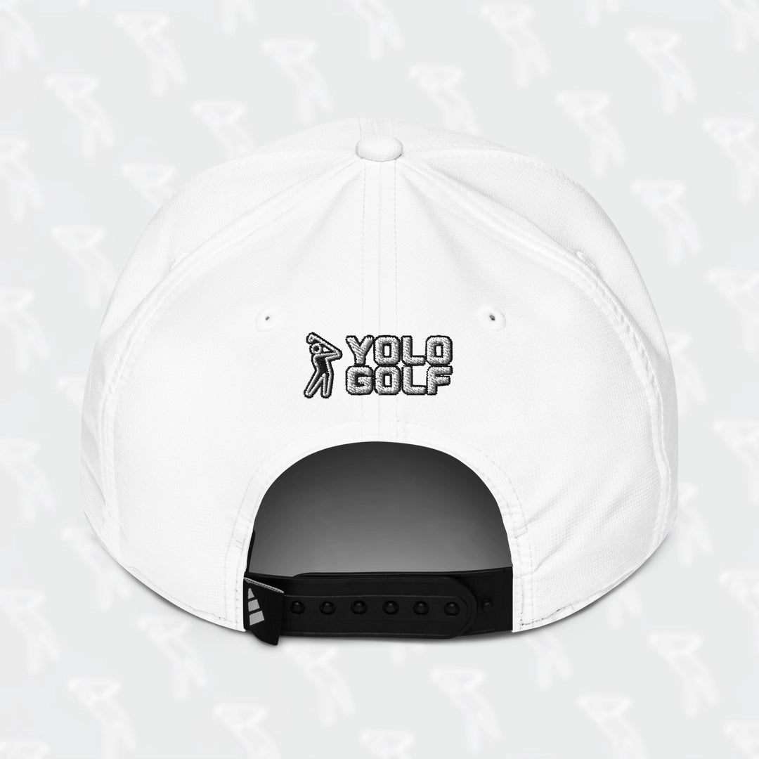 White YOLO Golf-USA Flag adidas Performance Cap's back view with 