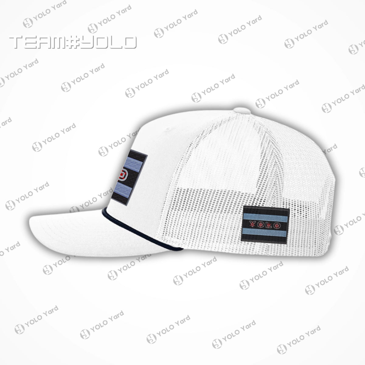 WHITE TRUCKER HAT BLACK ROPE