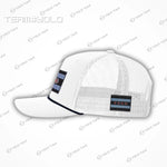 WHITE TRUCKER HAT NAVY ROPE