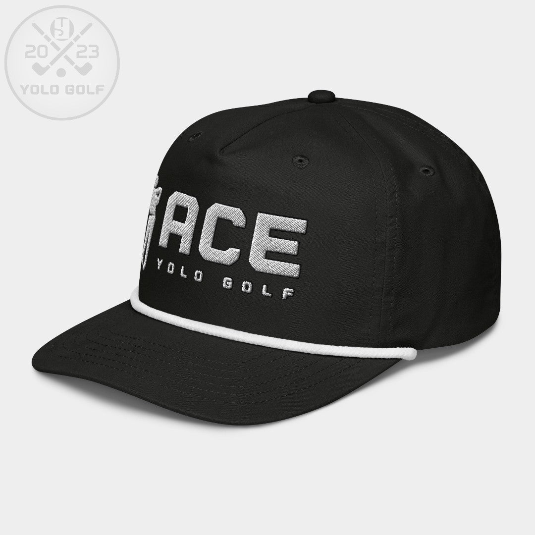 Shop best "Ace" Golf Rope Cap (Silver/Black Embroidery) at YOLO Yard