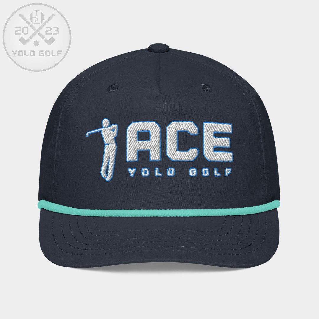 Shop best "Ace" Golf Rope Cap (White Teal Embroidery) at YOLO Yard